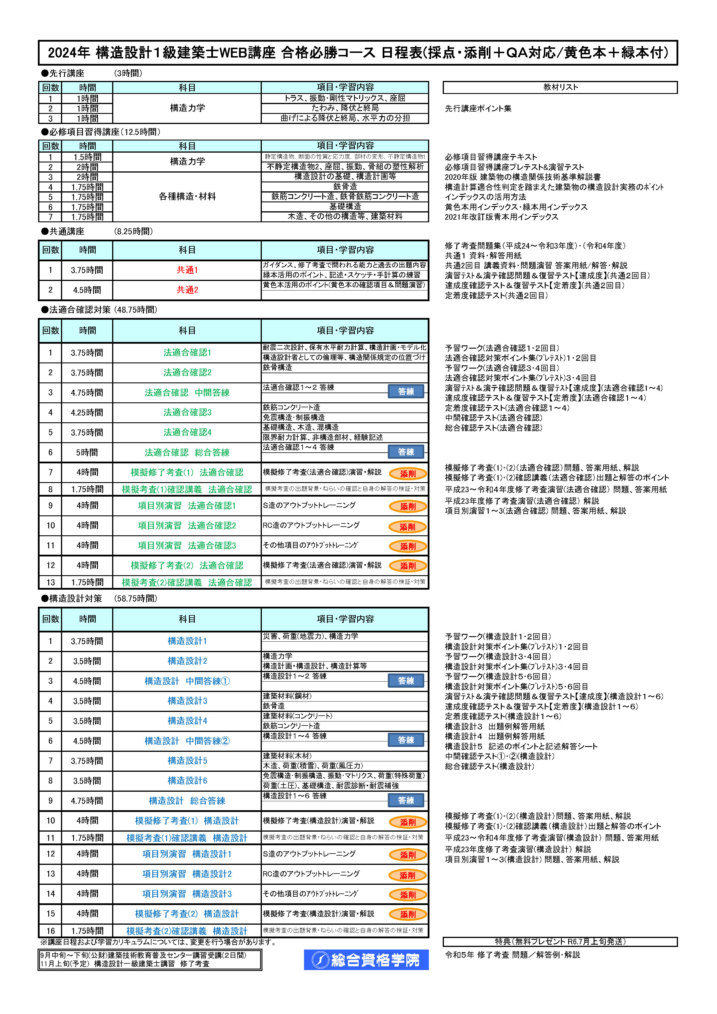 【一般生限定】R6 構造設計１級建築士WEB講座　合格必勝コース（採点・添削＋QA対応／黄色本＋緑本付）